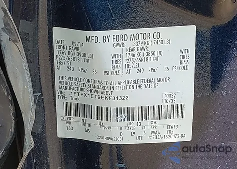 2014 Ford F-150 Xlt z USA, uszkodzony, nr VIN 1FTFX1ET9EKF31322